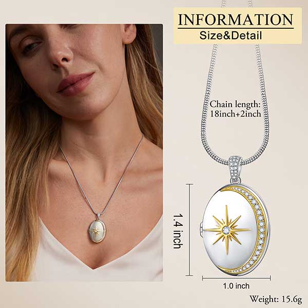 Moon and Star Oval Locket Necklace