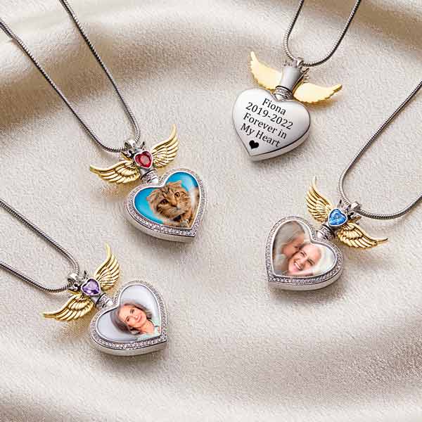 Angel Wing Heart Urn Pendant Necklace