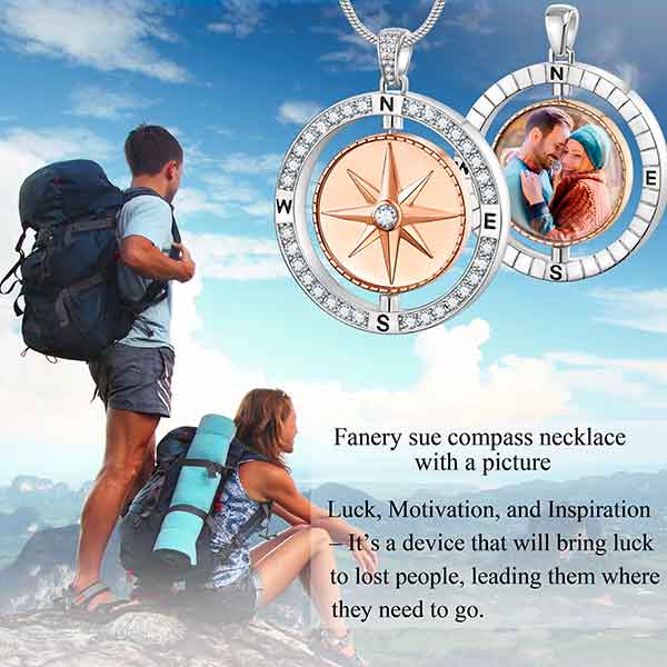18K Rotatable Compass Picture Necklace