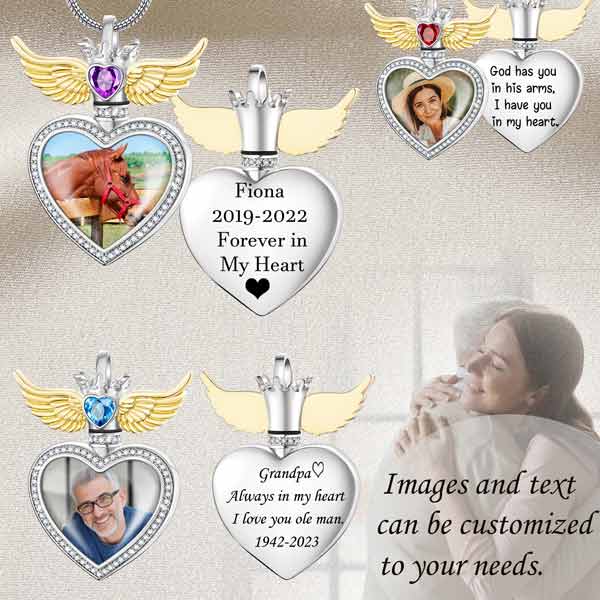 Angel Wing Heart Urn Pendant Necklace