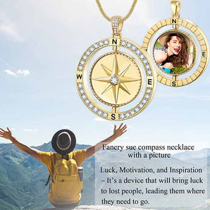 18K Rotatable Compass Picture Necklace