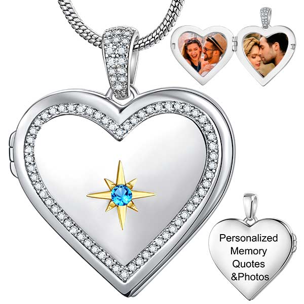 Moon And Star Heart Locket Necklace