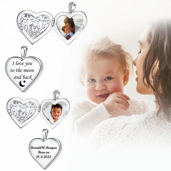 Aquamarine Zirconia Heart Mother Child Pendant