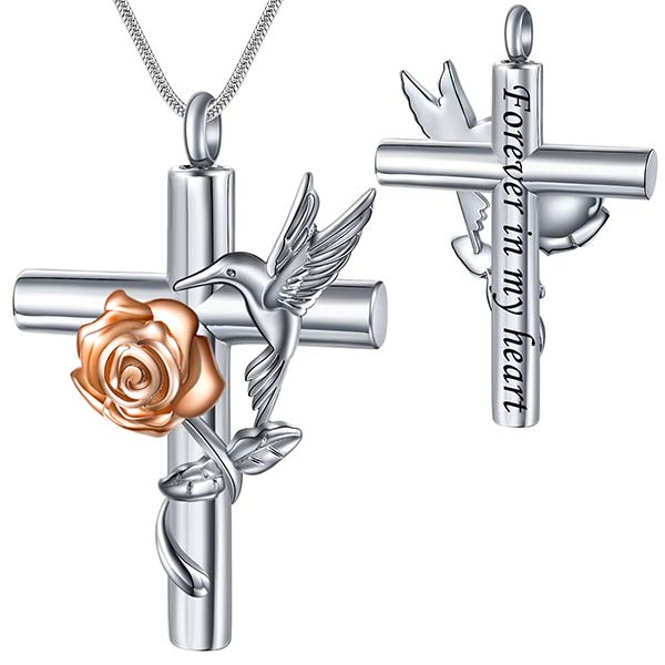 Hummingbird Rose Cremation Jewelry for Ashes