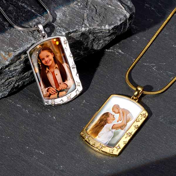 Gold Silver Photo Engraved Dog Tag Necklace