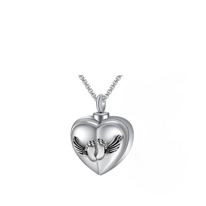 Baby Feet Angel Wing Heart Urn Necklace for Ashes