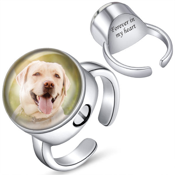 Custom Urn Open Rings For Ashes For Women&Men Personalized Photo& Text Ring Pet Cremation Jewelry