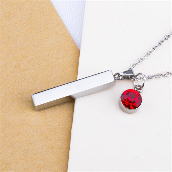 Personalized Birthstones Necklace - Custom Engraved Name Vertical Bar Pendant Necklace