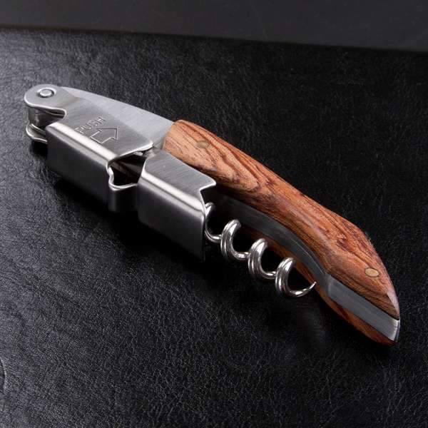 Custom Engraved Waiters Corkscrew - 3 in 1 Wine Opener with Rosewood Pull Tap Handle Bottle Opener and Serrated Foil Cutter