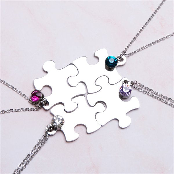 Fanery Sue Personalized Puzzle Pieces Matching Necklace/Kaychain for Love Best Friends Family Custom Name/Date Matching Pendant Set with Gift Box