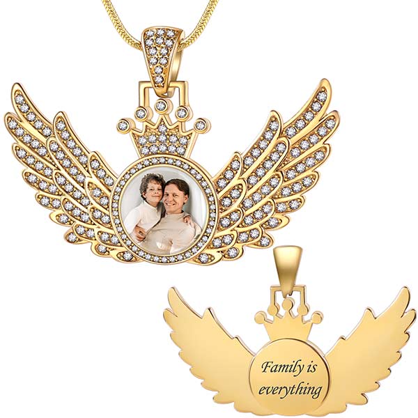 Gold Angel Wing Photo Necklace for Men
