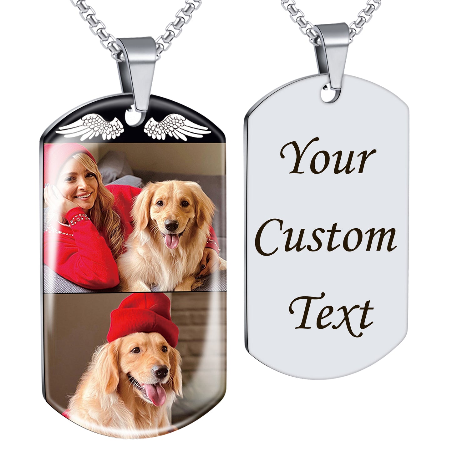 Fanery Sue Custom Multi Pictures Dog Tag Necklace for Men Women, Personalized Memorial Photo Necklace with Picture