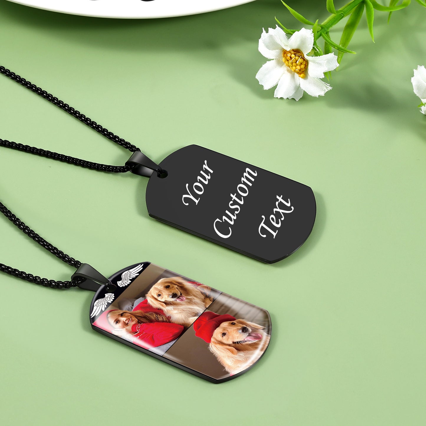 Fanery Sue Custom Multi Pictures Dog Tag Necklace for Men Women, Personalized Memorial Photo Necklace with Picture