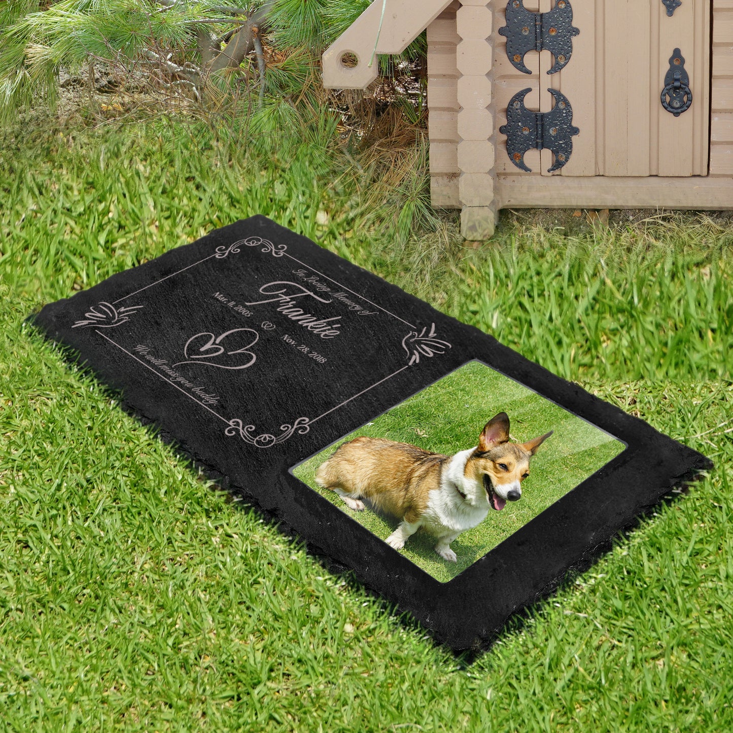 Fanery sue Custom Pet Memorial Stones with Full Color Picture, Dog Cat Memorial Garden Stones, Pet Grave Markers Personalized, All-Natural Memorial Headstone for Pet