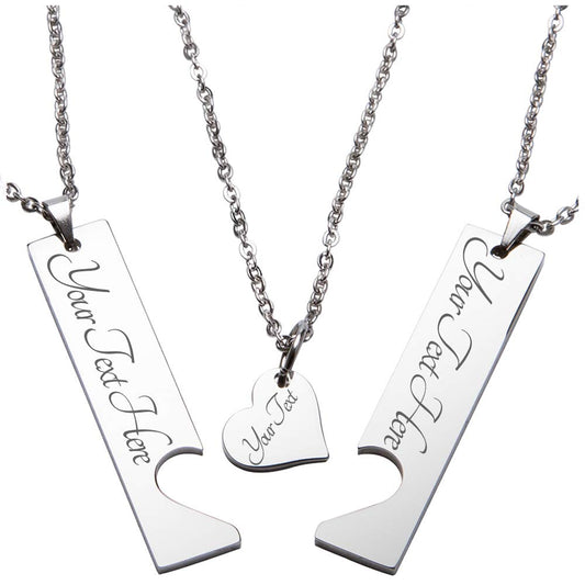 Fanery sue Personalized Custom Engraved Name Vertical Bar Matching Heart Necklaces for Family of 3 Love Friendship Jewelry