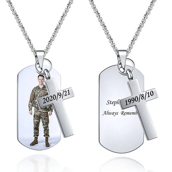 men's cross dog tag necklace