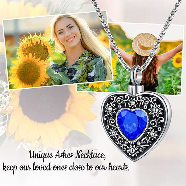 Sunflower Heart Cremation Necklace for Ashes