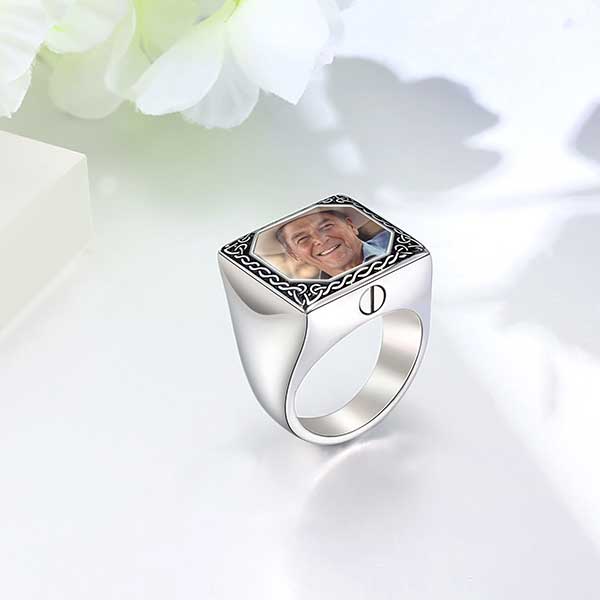 Custom Urn Celtic Knot Rings For Ashes For Women&Men Personalized Photo& Text Ring Cremation Jewelry