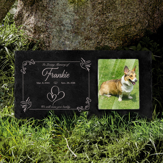 Fanery sue Custom Pet Memorial Stones with Full Color Picture, Dog Cat Memorial Garden Stones, Pet Grave Markers Personalized, All-Natural Memorial Headstone for Pet