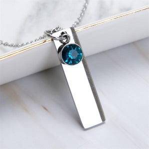 Fanery Sue Personalized Birthstones Necklace Custom Engraved Rectangular Bar Pendant Necklace W/Gift Box
