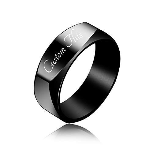 Personalized Men's Ring Customize Engraved 4 Sides Titanium Steel Promise Ring Wedding Band Personalized Gift for Him