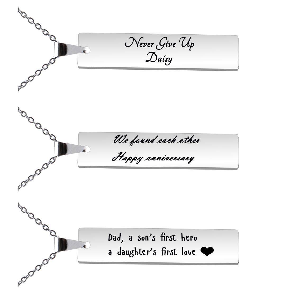 Fanery Sue Personalized Name Custom Engraved Any Word 316L Stainless Steel Vertical Bar Pendant Necklace