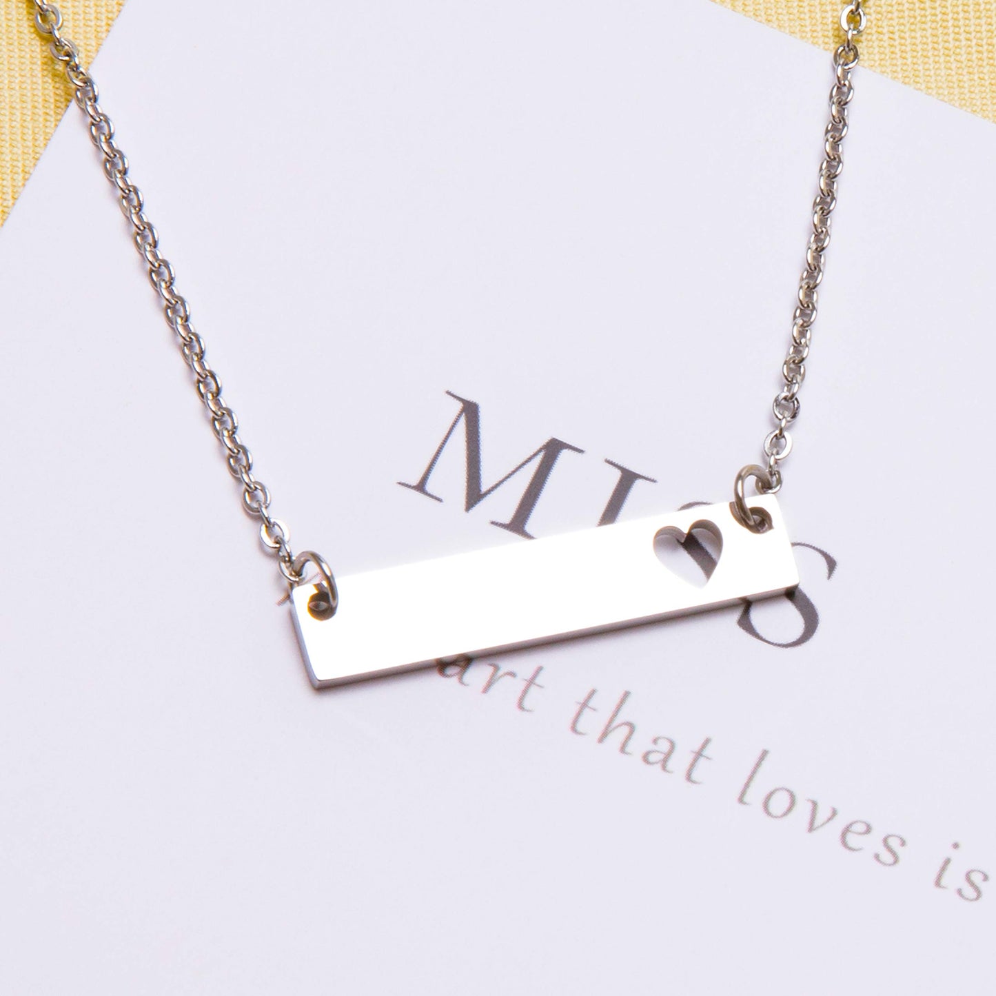 Fanery sue Personalized Custom Heart Necklaces Set Engraved Name Message Bar Pendant Love Gift for Mother Daughter Couples