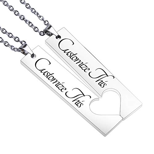 Fanery Sue 2PC Personalized Name Necklace Custom Engraved Matching Heart Puzzles Pendant Anniversary for Couples Best Friends