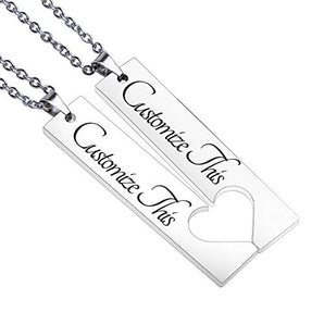 Fanery Sue 2PC Personalized Name Necklace Custom Engraved Matching Heart Puzzles Pendant Anniversary for Couples Best Friends