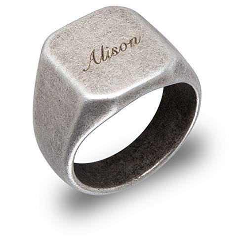 Personalized Mens Retro Signet Biker Ring Antique Silver Vintage Initial Name Custom Rings for Men Solid Stainless Steel Wedding band