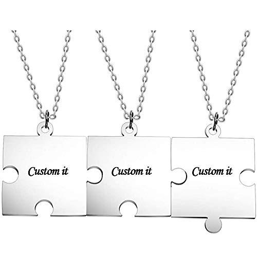Fanery Sue Personalized Puzzle Pieces Matching Necklace/Kaychain for Love Best Friends Family Custom Name Date Matching Pendant Set with Gift Box