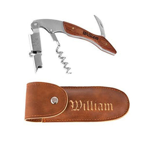 Personalized Custom Engraved Waiters Corkscrew - 3 in 1 Wine Opener with Rosewood Pull Tap Handle Bottle Opener and Serrated Foil Cutter