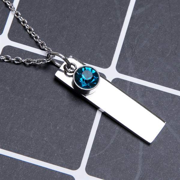 Fanery Sue Personalized Birthstones Necklace Custom Engraved Rectangular Bar Pendant Necklace W/Gift Box