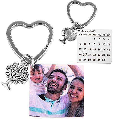 Fanery Sue Custom Calendar Photo Keychain Personalized Engraved Special Day Anniversary Memorial Gift Heart Keyring ID Key Tag