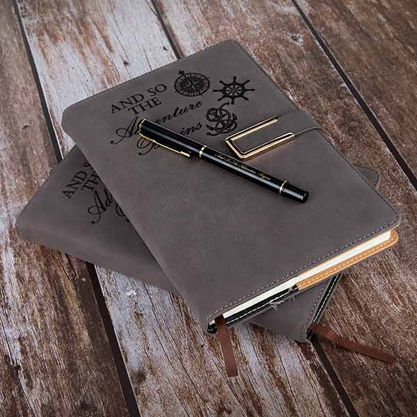 Faux Leather Hardcover Notebook with Pen