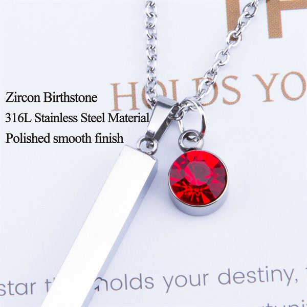 Personalized Birthstones Necklace - Custom Engraved Name Vertical Bar Pendant Necklace