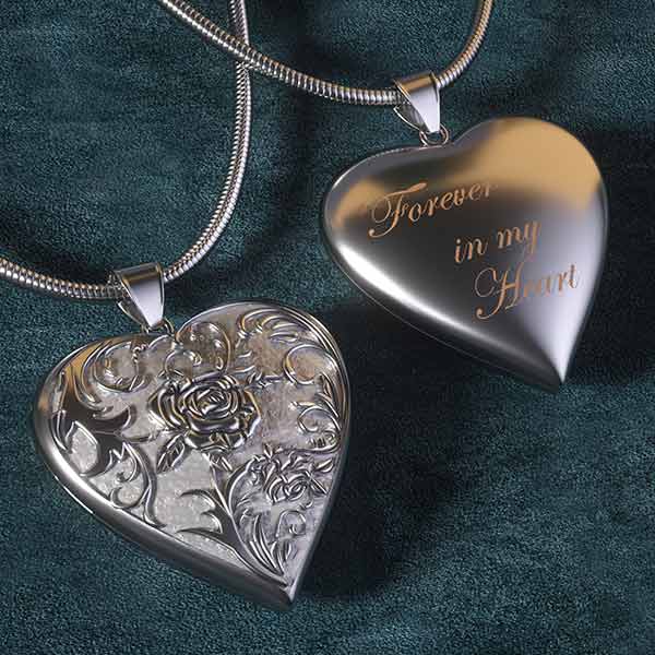 Silver Rose Flower Heart Photo Locket Necklace