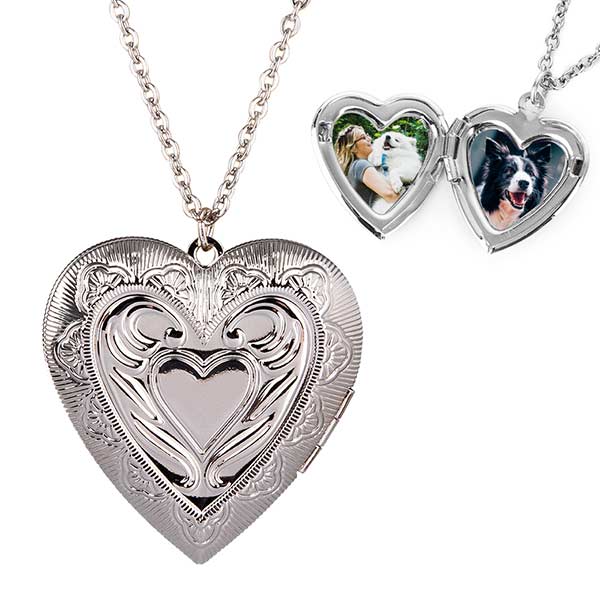 Personalized Large Heart-shape Locket With 2 Picture Inside Engraved Pendant Memorial Necklace Customizable Any Photo Text&Symbols for Women