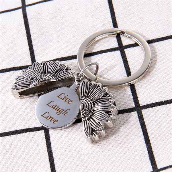 Fanery Sue Custom Name Sunflower Keychains with Picture For Women Personalized Photo Keychain Engraving Text Locket
