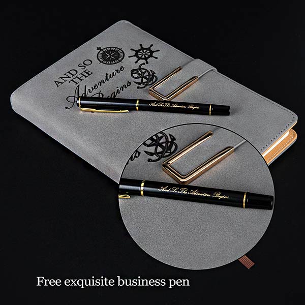 Faux Leather Hardcover Notebook with Pen