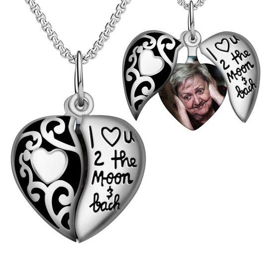 I Love You to the Moon Photo Heart Locket Necklace