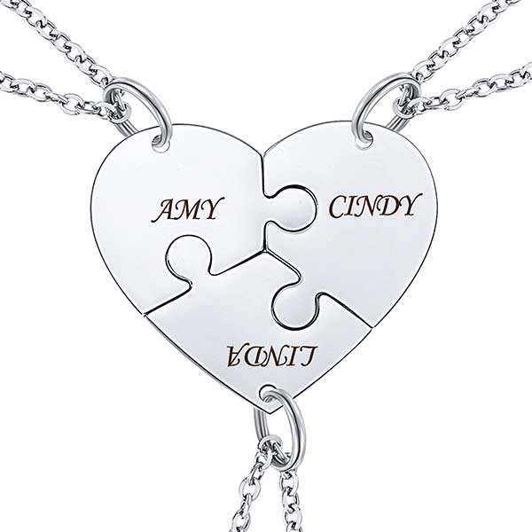 Personalized Puzzle Pieces Heart Shape Necklace/Kaychain for Love Best Friends Family Custom Name/Date Matching Pendant Set with Gift Box