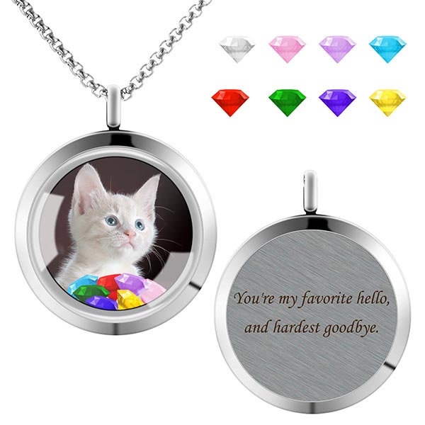 pet picture necklace with birthstone