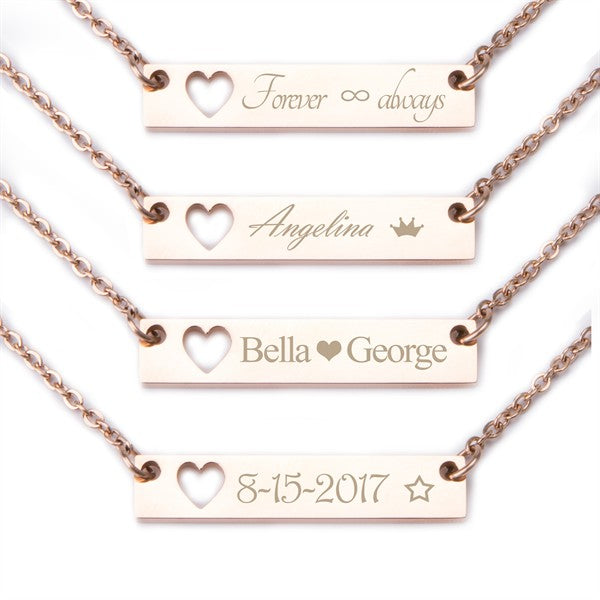 Personalized Custom Engraved Name 316L Stainless Steel Horizontal Bar Necklace