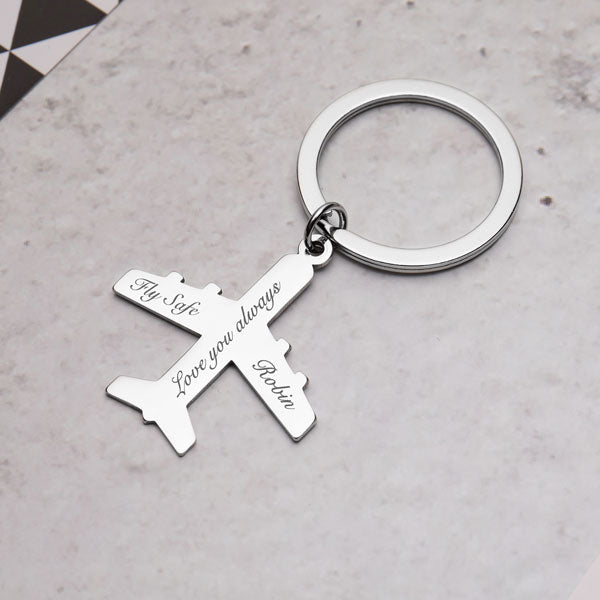 Personalized Custom Engraved Stainless Steel Airplane Pilot Name Keychain Key Tag Pilot Gift